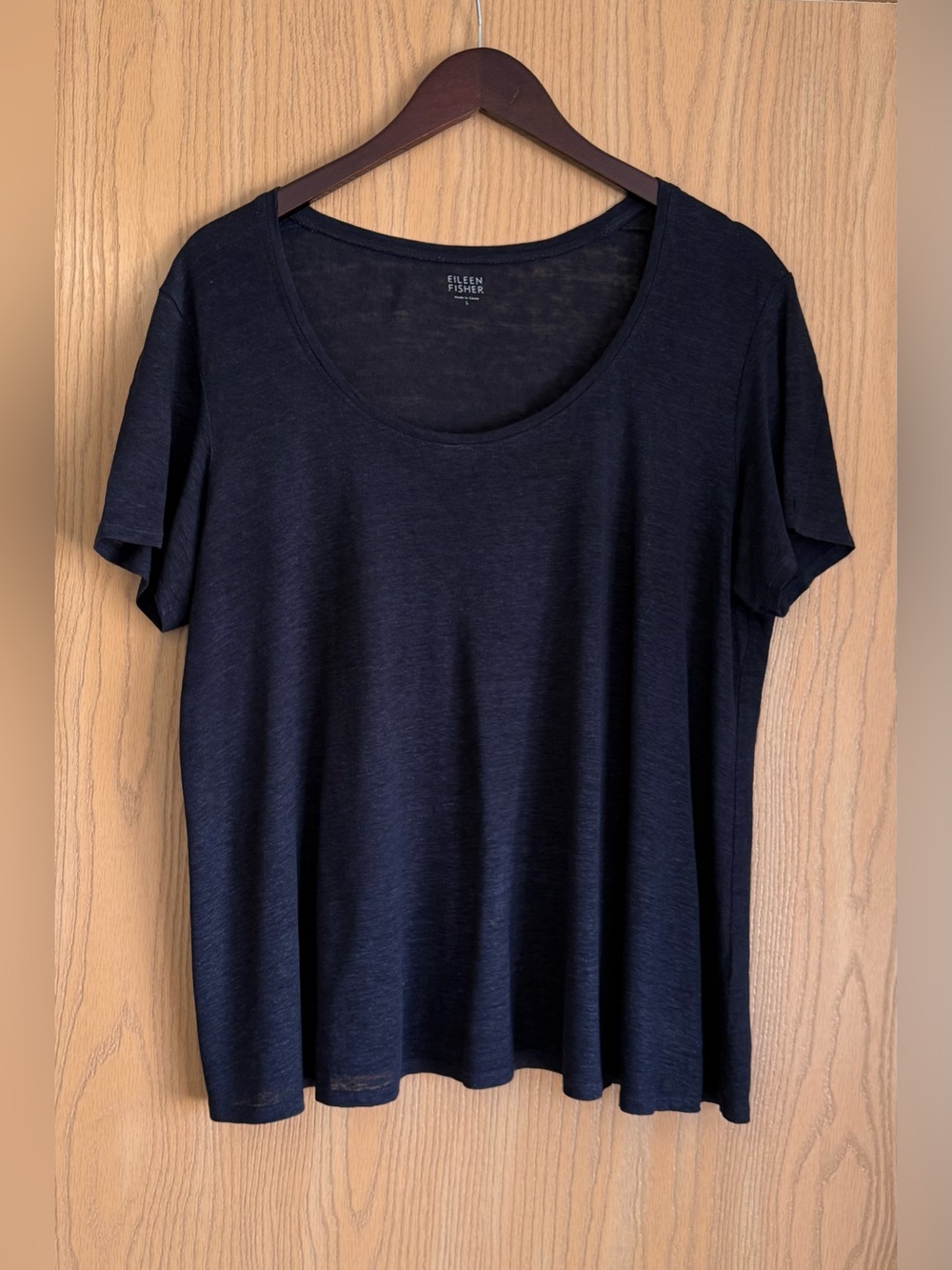 Eileen Fisher | SZ Large | Ink Blue Slub 100% Organic Linen Round Neck Top